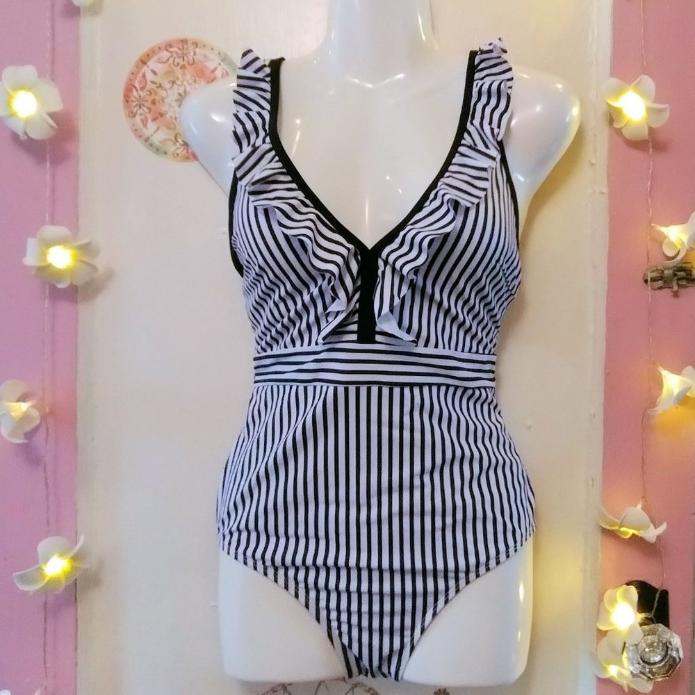 Felnart (M) Striped Ruffle Trim One Piece